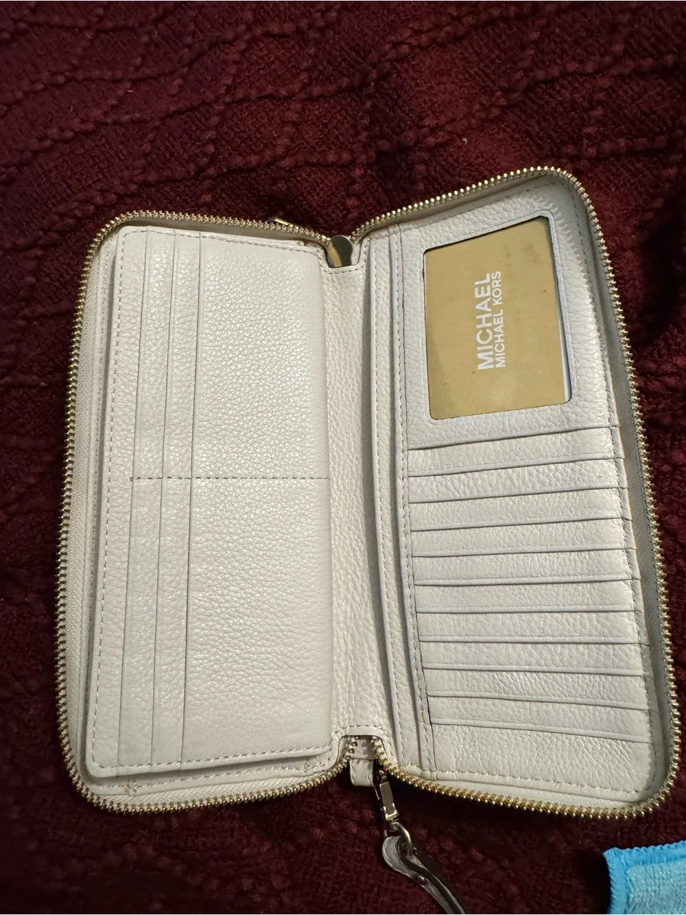 Michael Kors Jet Set Travel Continental Zip Around Wallet Cream Pebbled Leather